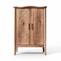Geometric design wooden cabinet with double doors in natural finish 80 x 40 x 100cm