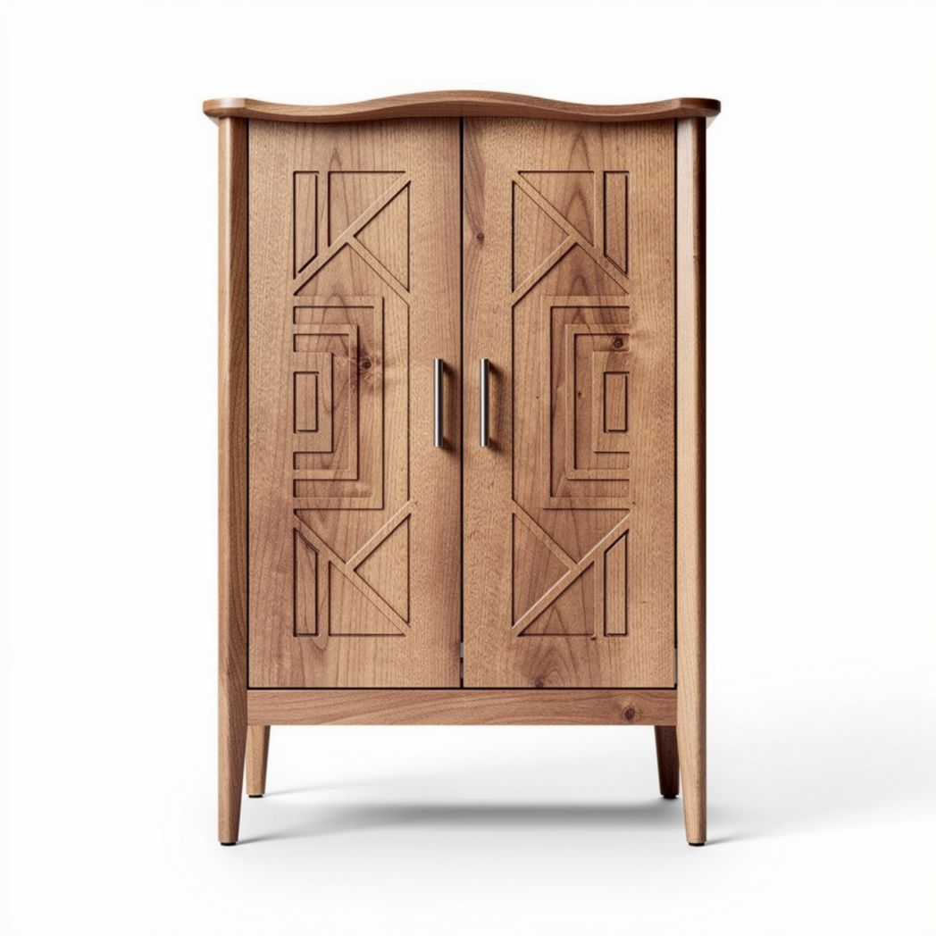 Geometric design wooden cabinet with double doors in natural finish 80 x 40 x 100cm