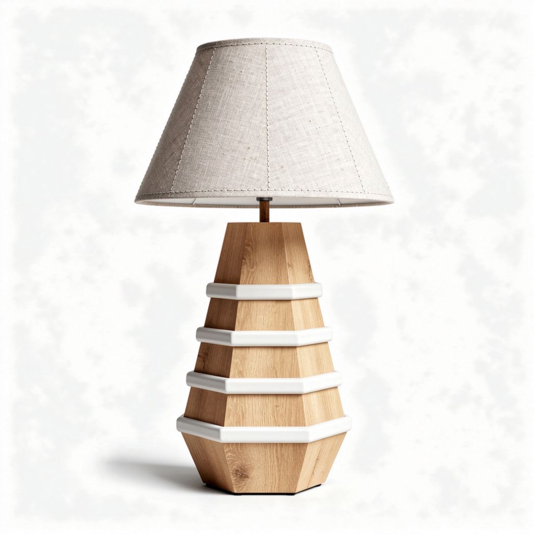 Wood and ceramic table lamp with linen shade 30 x 20 x 50cm