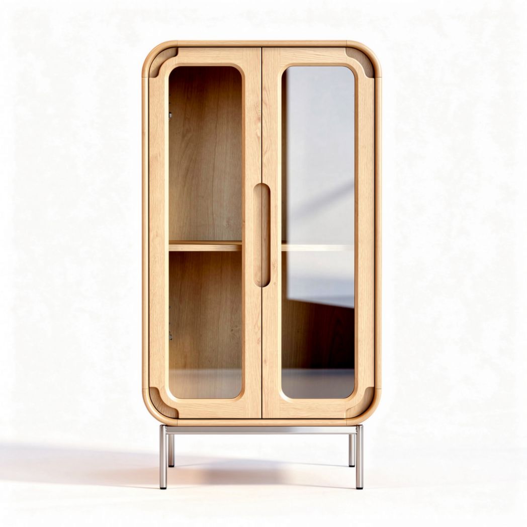 Wooden display cabinet with glass doors for living room or office storage 80 x 45 x 120cm