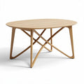 Oval wood coffee table with cross base design 60 x 40 cm natural finish