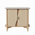 Wooden storage cabinet with beige finish and marble top 80 x 40 x 70cm