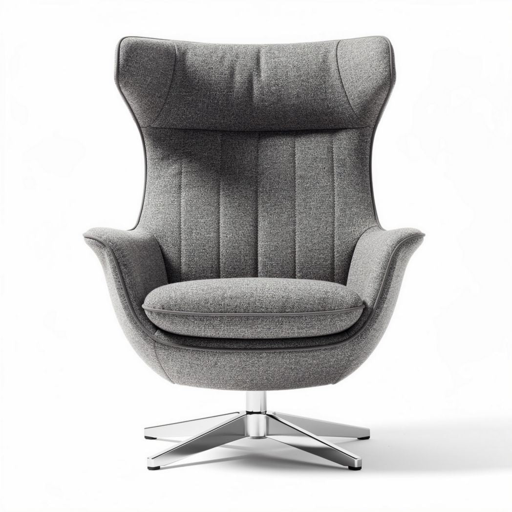 Gray upholstered accent chair with swivel base and modern design 80 x 80 x 100cm