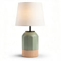 Green ceramic table lamp with fabric shade and wooden base 28 x 28 x 50cm