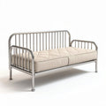 Metal frame twin-size sofa bed with beige fabric cushion 200 x 80 x 75cm