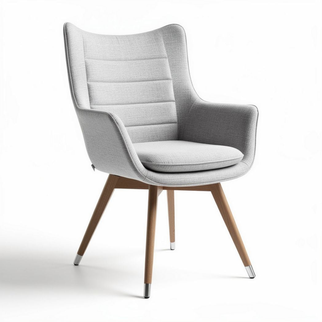 Fabric upholstered chair with wood legs in light gray 70 x 70 x 80cm