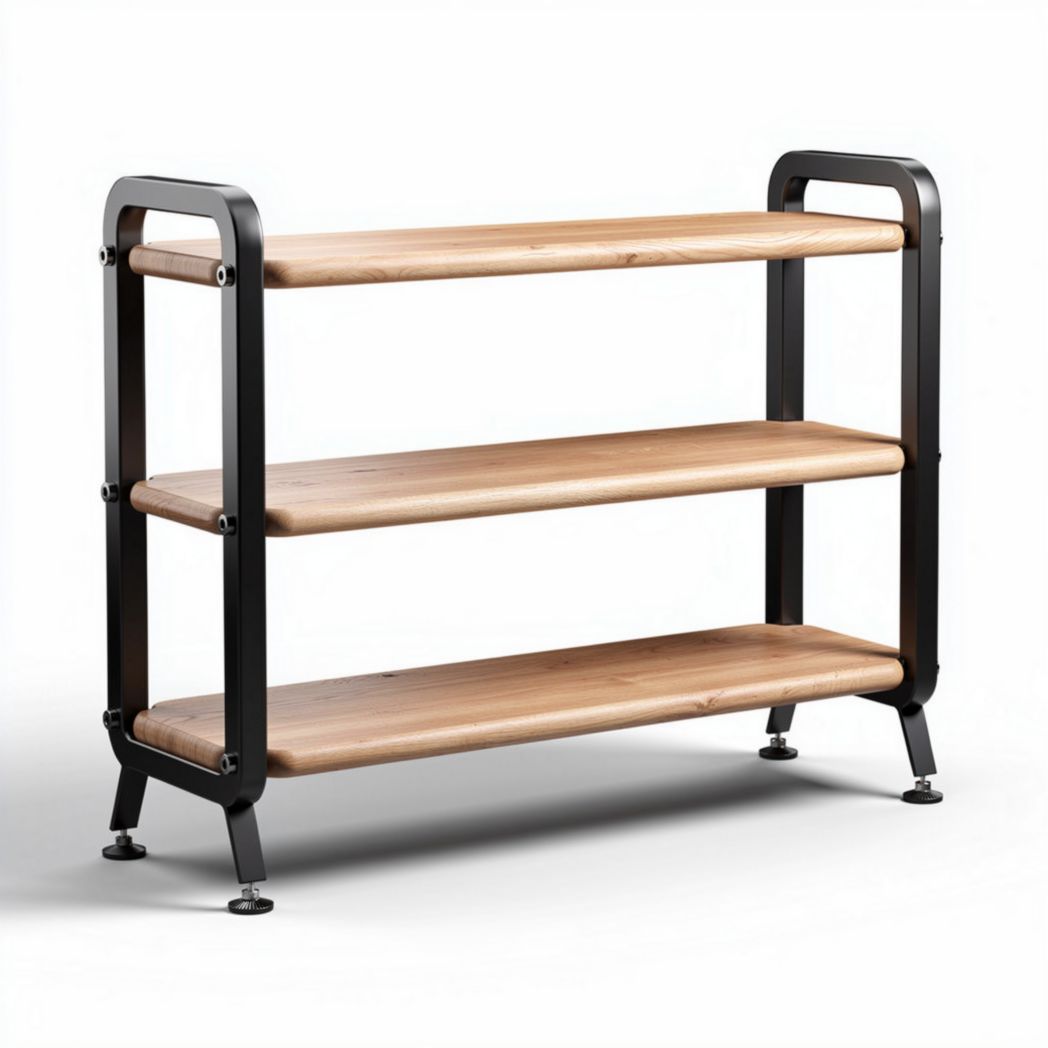 Wooden three-tier shelf with metal frame for home and office storage 80 x 30 x 90cm